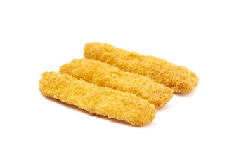 Breaded Fish Sticks on a White Background
