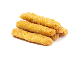 Breaded Fish Sticks on a White Background