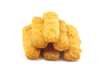 Breaded Fish Sticks on a White Background