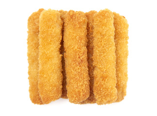 Breaded Fish Sticks on a White Background