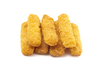 Breaded Fish Sticks on a White Background