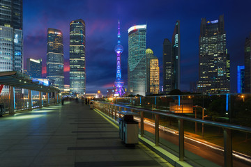 Shanghai Lujiazui skyscraper finance district at night in Shanghai, China.