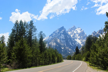 View of the Teton mountain range from the road Grand Teton National Park