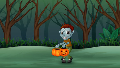 Cartoon zombies in the dead forest