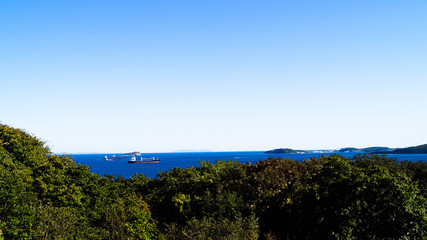 On the beach the ships are floating