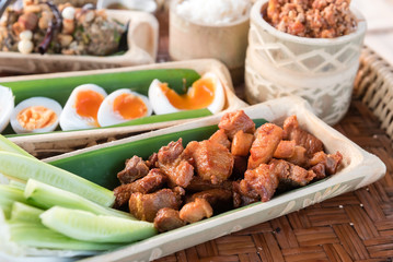 Asian country side home stay breakfast served in bamboo container