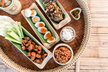 Asian country side home stay breakfast served in bamboo container