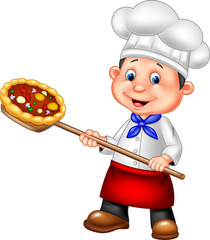 Cartoon chef holding pizza