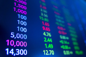 Obraz premium Stock market graph analysis. Stock market data on LED display on laptop screen for finance and economic. Business graph background.