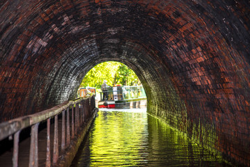 Fototapeta na wymiar The Chirk Tunnel, built in the 18th century, is a still naviagable tunnel on the LLangollen Canal in Wales. Focus on tunnel.