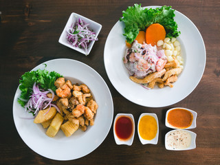 ceviche de pescado peruano y jalea mixta