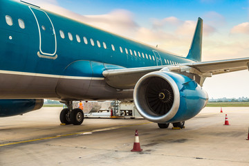 Airplane and engine in  airport