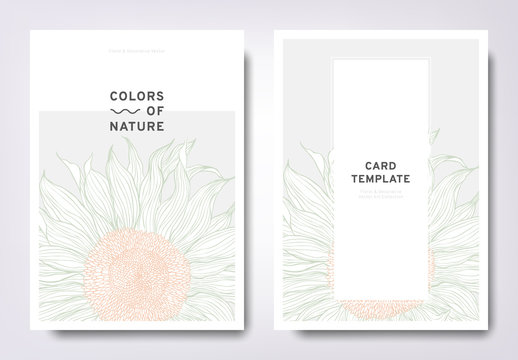 Floral greeting/invitation card template design, hand drawn sunflower, minimalist pastel style