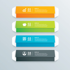 Infographics envelope tab paper index with 4 data template. Vector illustration abstract background. Can be used for workflow layout, business step, banner, web design.