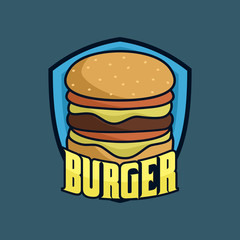 simple logo burger vector with blue shield