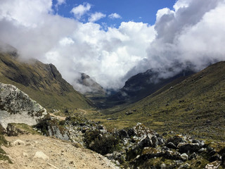 The rocky, remote  and majestic terrain of the Salkantay Trek, high in the Andes mountains, on the way to Machu Picchu