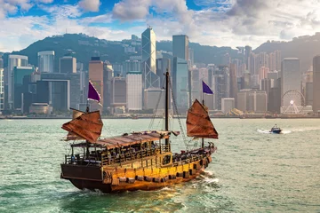 Fotobehang Victoria Harbour in Hong Kong © Sergii Figurnyi