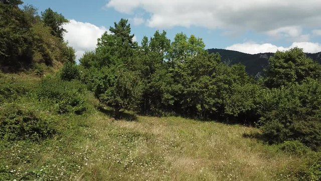 Aerial view of Pyrenean mountains in Aude filmed with drone, Languedoc in southern of France
