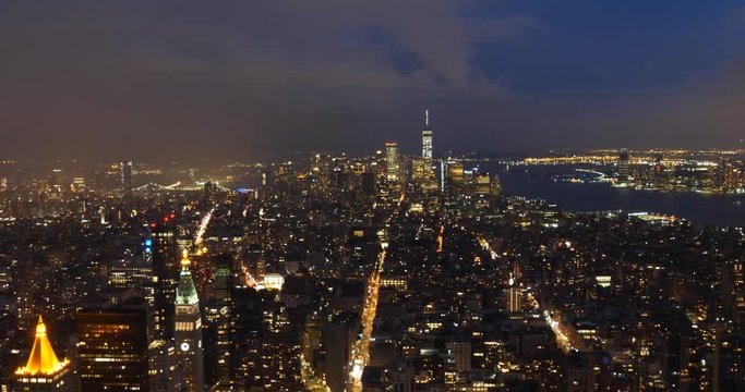 New York city night skyline of Manhattan panoramic view