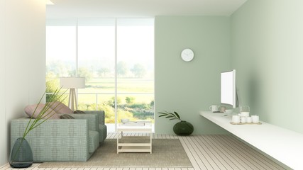 The interior hotel relax space 3d rendering in hotel 