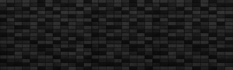 Foto op Plexiglas Steen Panorama van zwart modern stenen muurpatroon en achtergrond