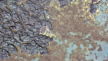 Eroded metal òåêñòóðå. Rusty Colored Metal with cracked paint, grunge dark blue brown background