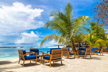 Table and chairs in the Maldives