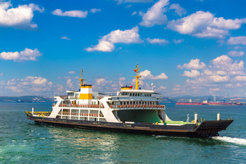 Fototapeta na wymiar Ferry in Dardanelles strait, Turkey