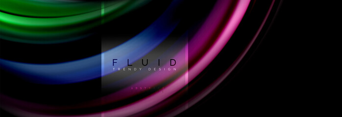 Fluid colors abstract background colorful poster, twisted liquid design on black, colorful marble or plastic wave texture backdrop, multicolored template for business or technology presentation or web