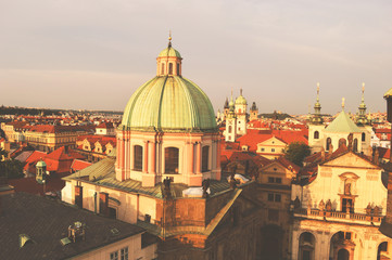 Fototapeta na wymiar Prague, Czech Republic, top view of the city in vintage colors