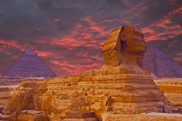 View of the Sphinx Egypt, The Giza Plateau in the Sahara Desert