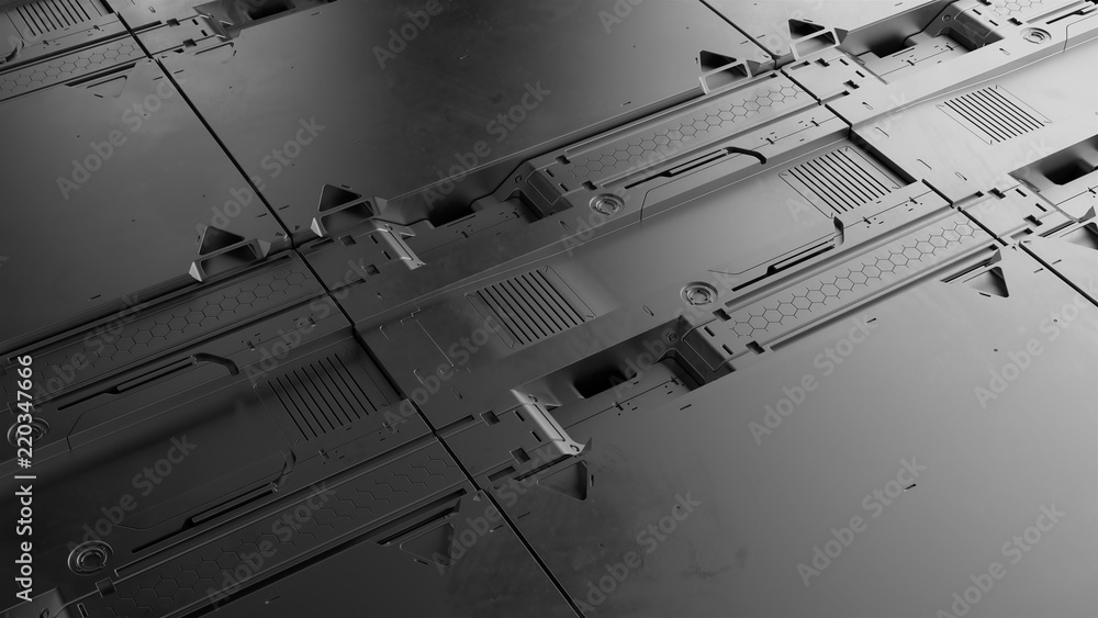 Aufkleber 3d render sci-fi high detailed surfaces. future background with complex forms and shapes. technology