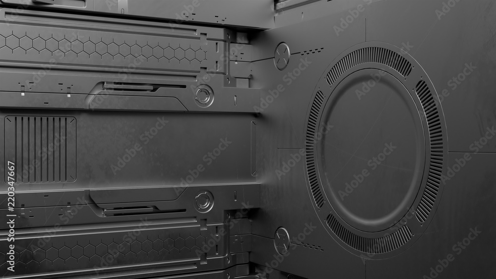 Aufkleber 3d render sci-fi high detailed surfaces. future background with complex forms and shapes. technology