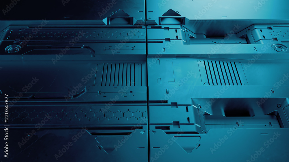 Aufkleber 3d render sci-fi high detailed surfaces. future background with complex forms and shapes. technology
