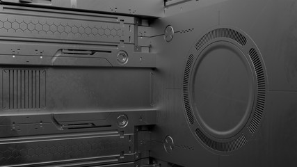 3d render sci-fi high detailed surfaces. Future background with complex forms and shapes. Technology illustration. © Alexey Brin