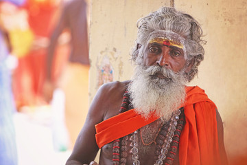 Portrait of Indian Sadhu Posing to Camera