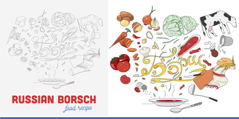 Russian food. Recipe of borscht