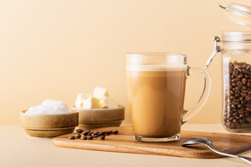 Bulletproof coffee, blended with organic  butter and MCT coconut oil.