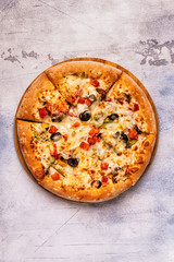 Vegetarian pizza with mushrooms, vegetables, cheese