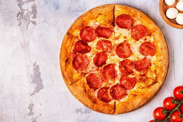 Pepperoni Pizza, top view.
