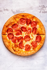 Pepperoni Pizza, top view.