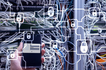 Blochain information encryption. Cyber security, crypto currency.