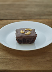 Chocolate brownie on wooden