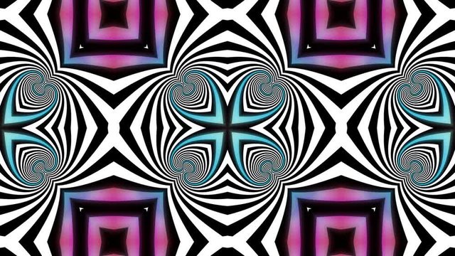 Abstract psychedelic illusion kaleidoscope black and white lines background. Ultra HD, 4k 3840x2160, Looping