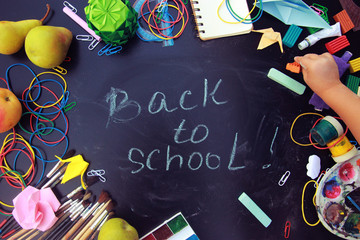 Blackboard with Inscription "Back to School" and School