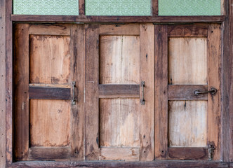 Aged wooden windows closed