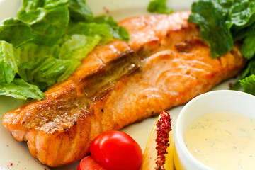 Grilled salmon steak
