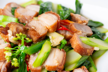 Crispy Pork Belly Stir Fry With Chinese Kale
