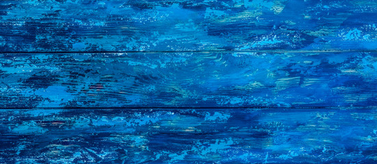 Fototapeta na wymiar Blue wooden old texture, painted boards, background, long banner