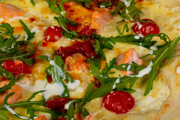 Pizza with salmon
